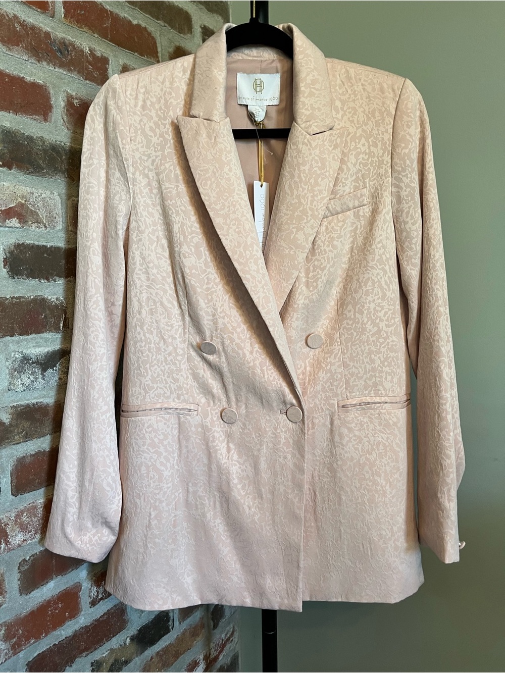 House of Harlow 1960 petal powder pink jacquard double-breasted blazer | size S